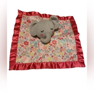 Parent's Choice Elephant Baby Blanket Lovey Security Floral Pink Satin Edges